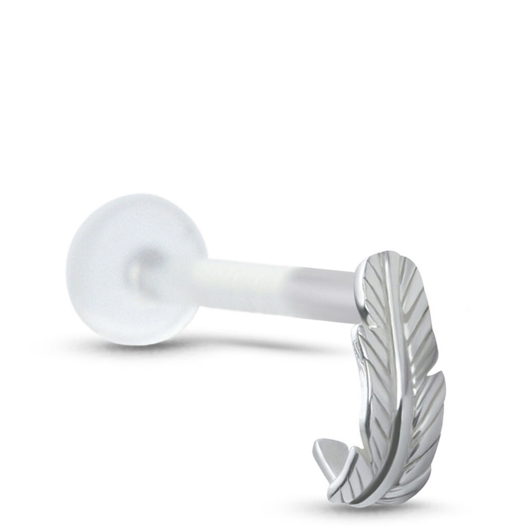 bioflex ear cartilage labret stud featuring a surgical steel feather design insert