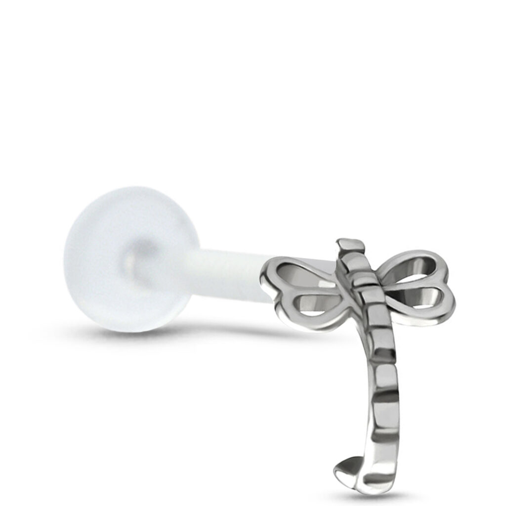 bioflex ear cartilage labret stud featuring a surgical steel dragonfly design insert