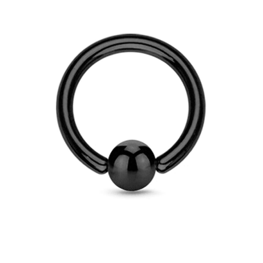 black colored surgical steel annealed nose ring hoop featuring a ball design