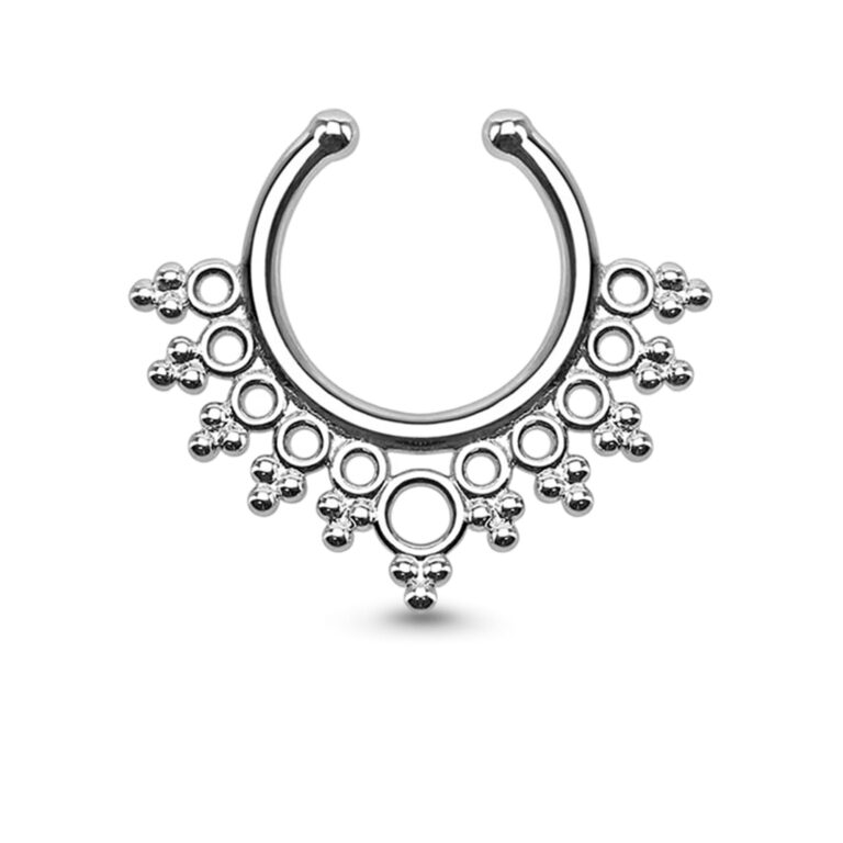 brass with rhodium plated fake nose hoop featuring a beaded design