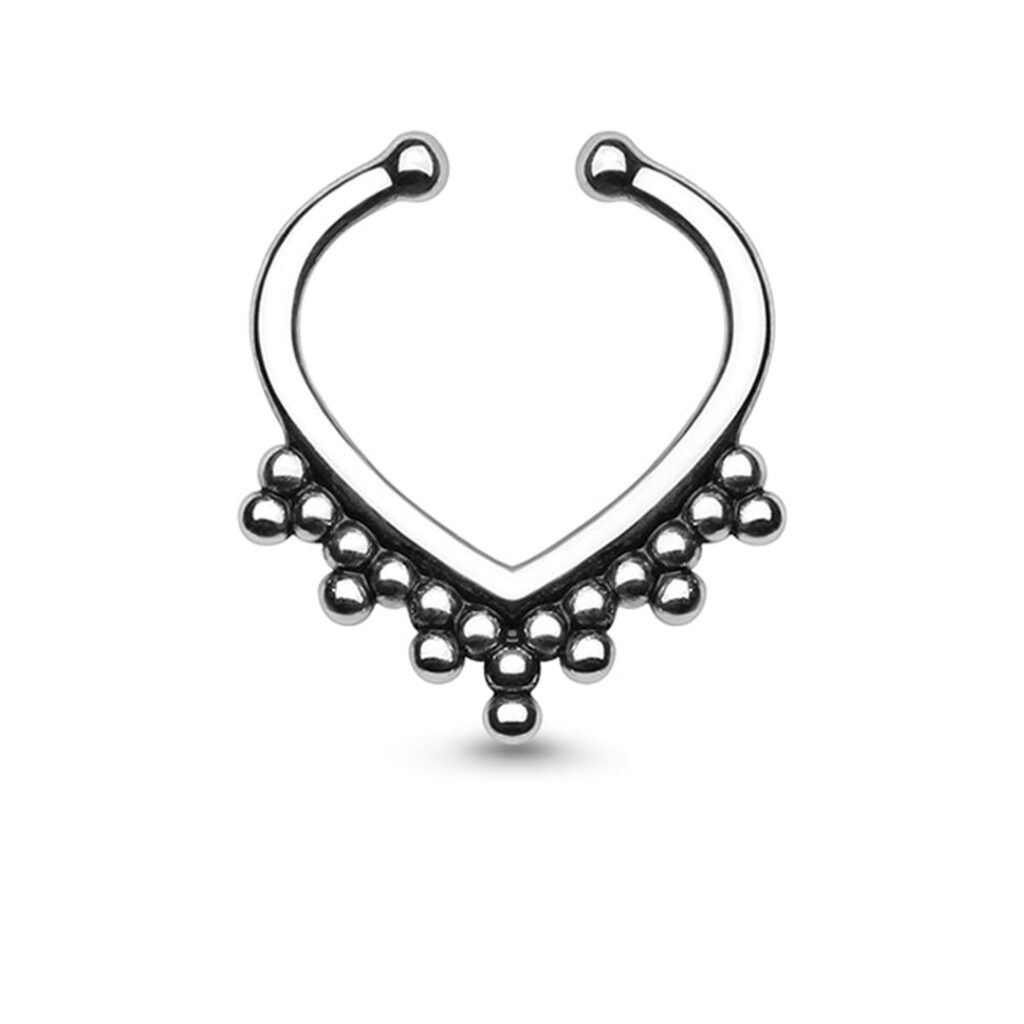 brass fake septum hoop featuring a beaded design