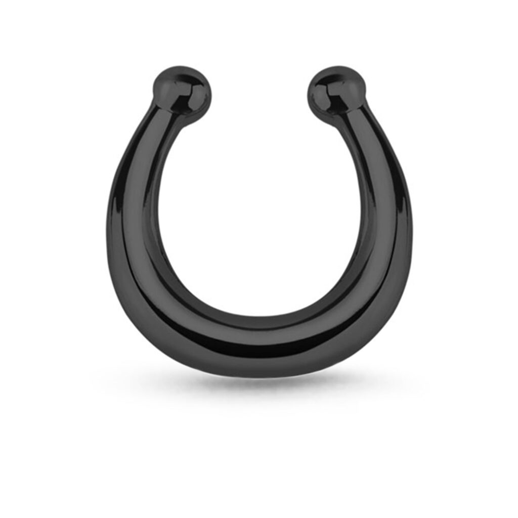 Fake Septum Black Colored Brass Ring Featuring a Horseshoe Design