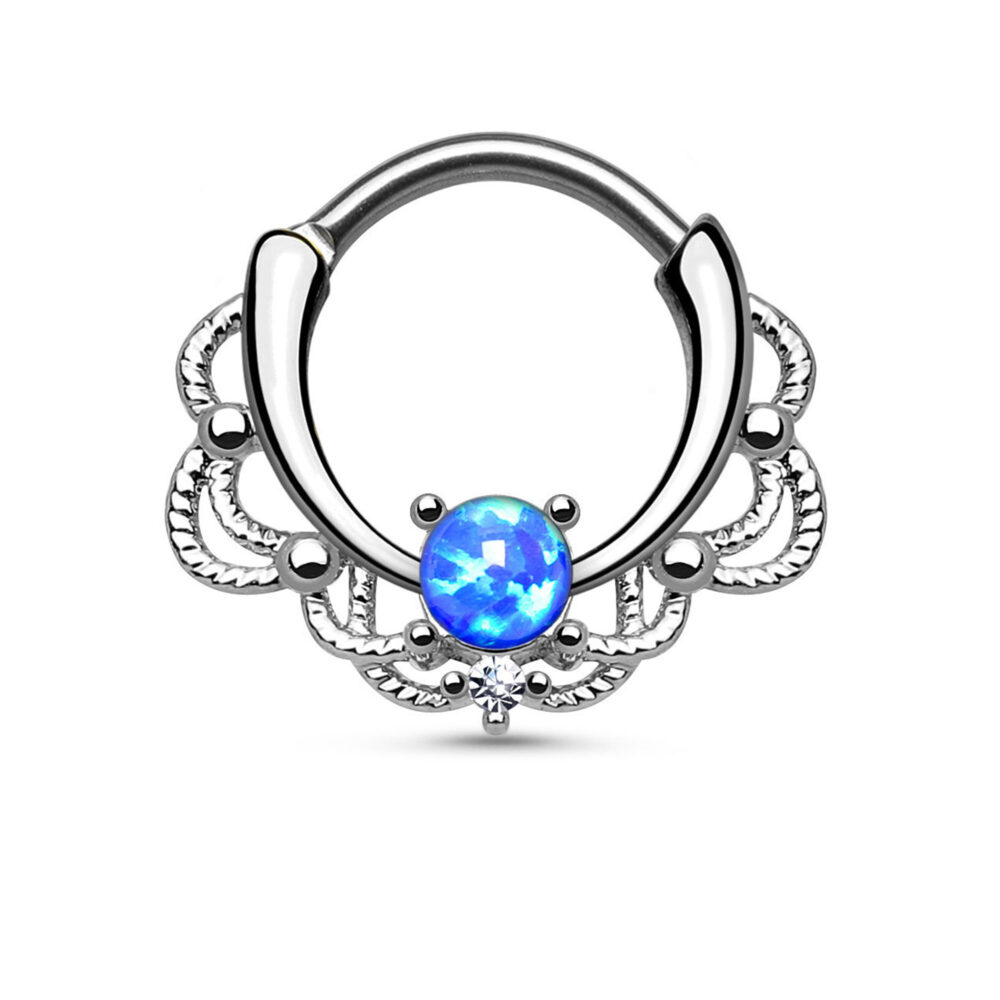 Twisted Rope Faux Opal Hinged Septum Clicker Nose Ring 16G