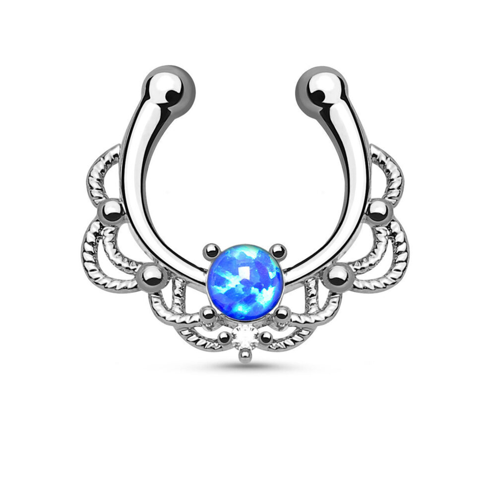 Twisted Rope Faux Opal Fake Septum Clicker Clip On Nose Ring Hoop