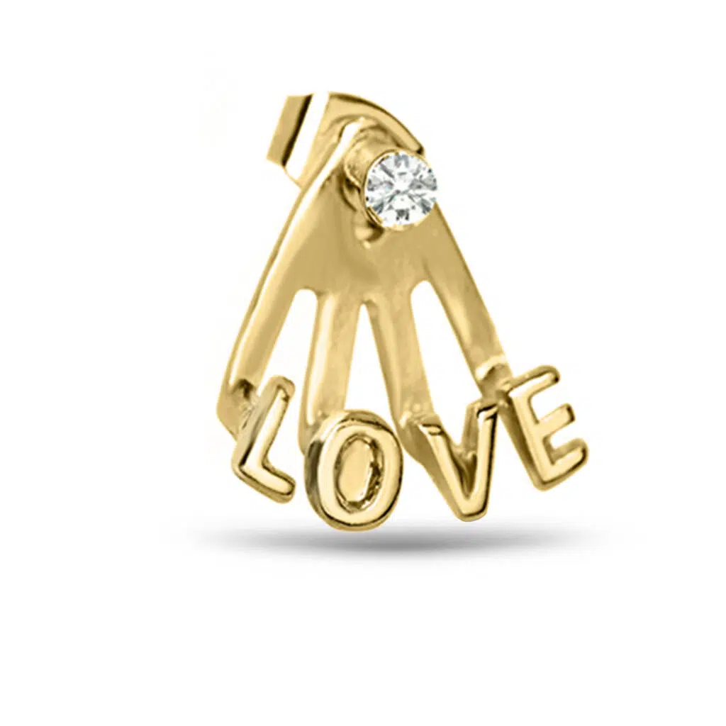 Yellow Gold Surgical Steel ear jacket featuring a love Design