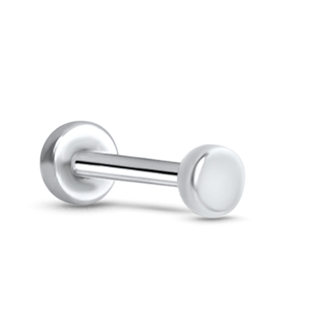 surgical steel push pin style labret stud featuring a 2mm disc design