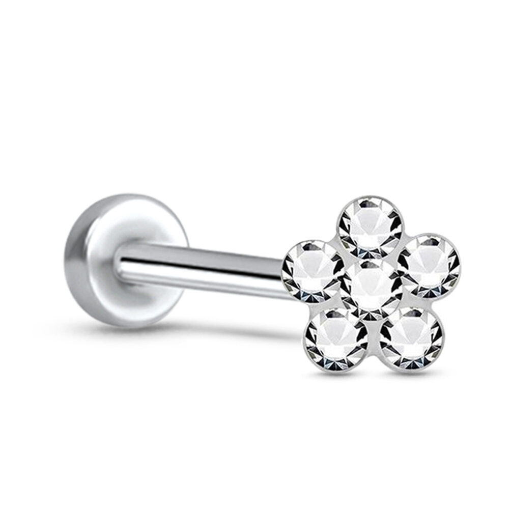 Flower Threadless Labret Push Pin 316L Surgical Steel 18G