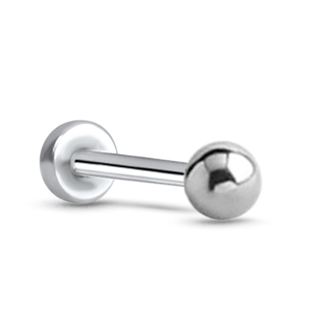 surgical steel push pin style labret stud featuring a 2mm ball design