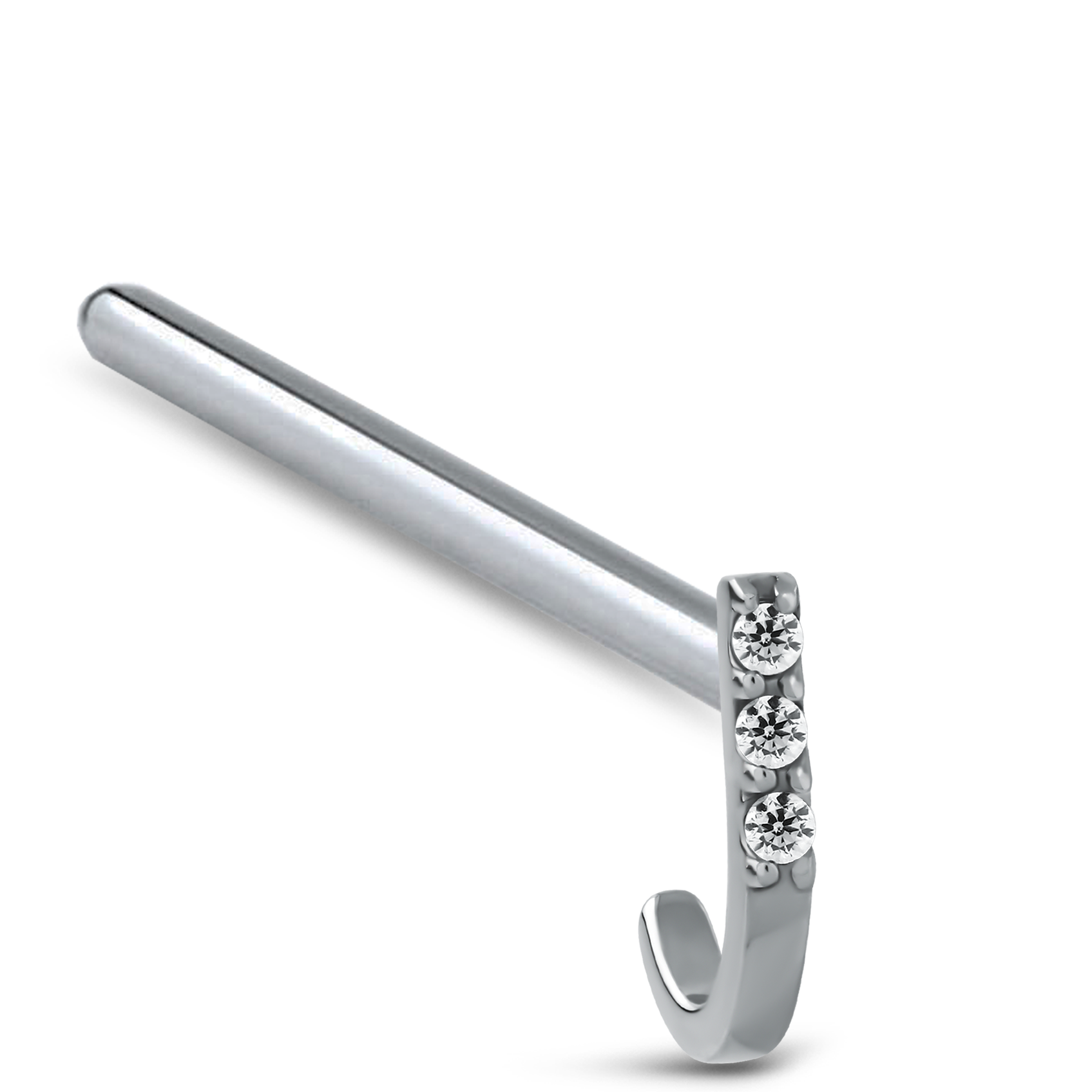 Triple CZ Nose Hugger Stud Ring 316L Surgical Steel 20G