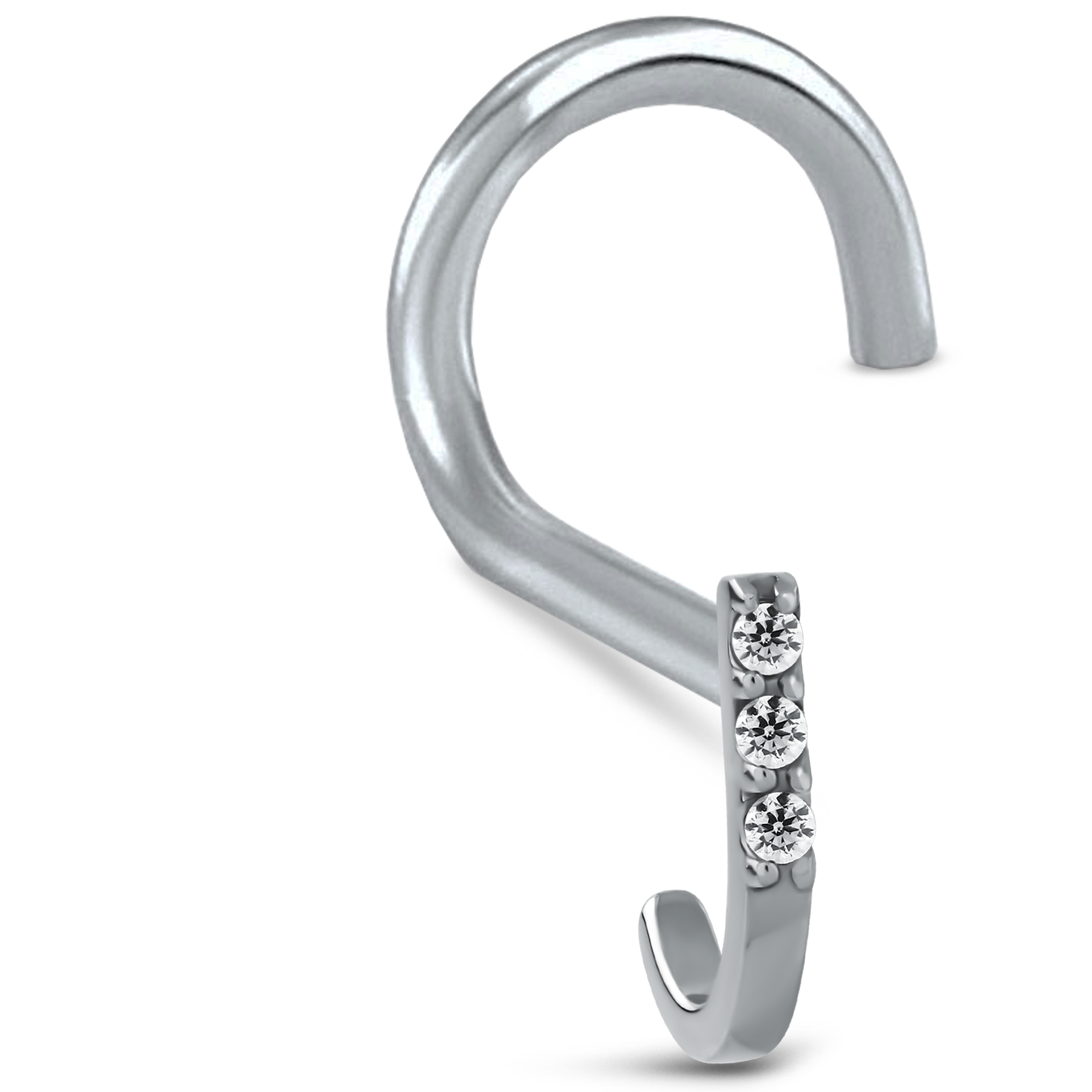 Triple CZ Nose Hugger Stud Ring 316L Surgical Steel 20G