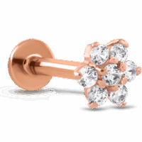 Flower CZ Labret Threadless Push Pin Stud 14K White, Yellow, Rose Gold