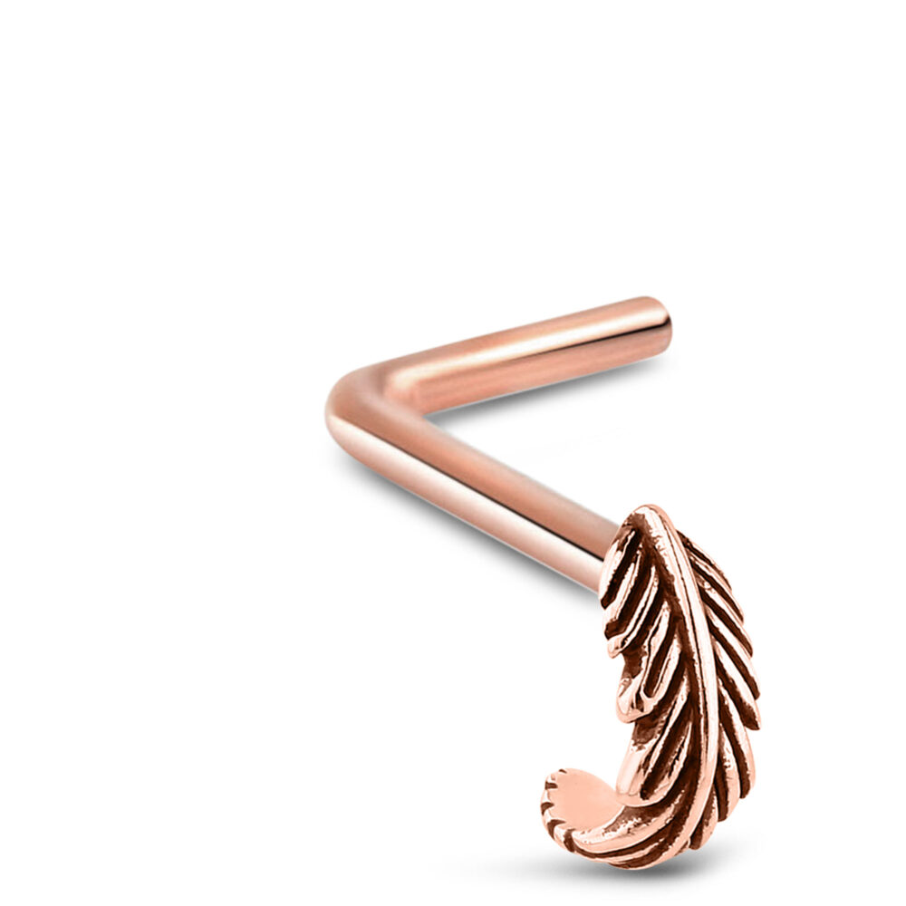 Feather Nose Hugger LBend Stud Rose Gold 316L Surgical Steel 20G