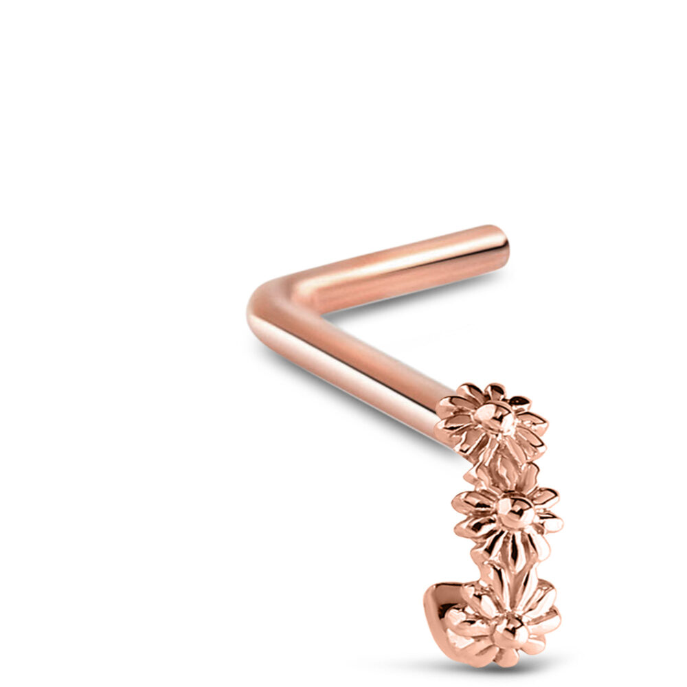 Flower Nose Hugger LBend Stud Rose Gold 316L Surgical Steel 20G