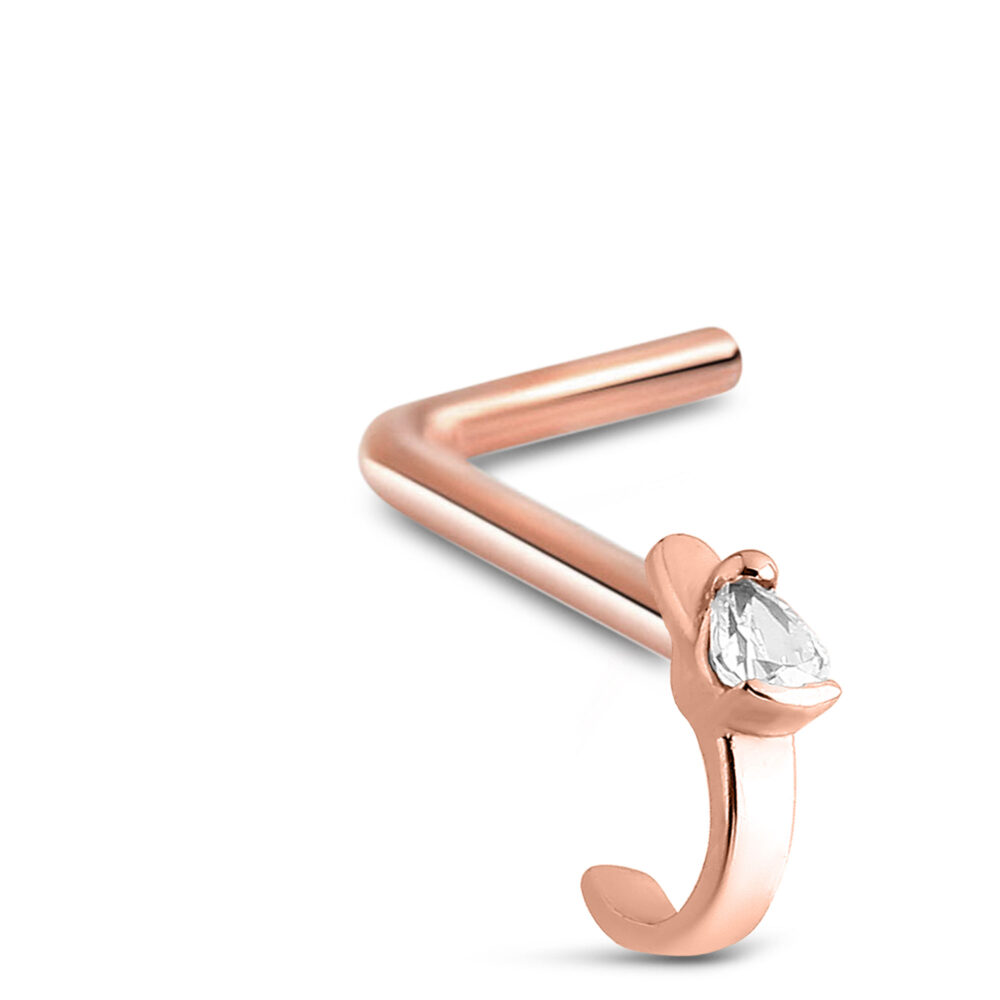 Teardrop Nose Hugger LBend Stud Rose Gold 316L Surgical Steel 20G