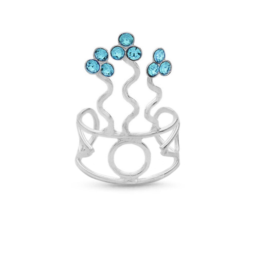 Sterling Silver Toe Ring Featuring a triple Dangling Cluster design with Aqua stones