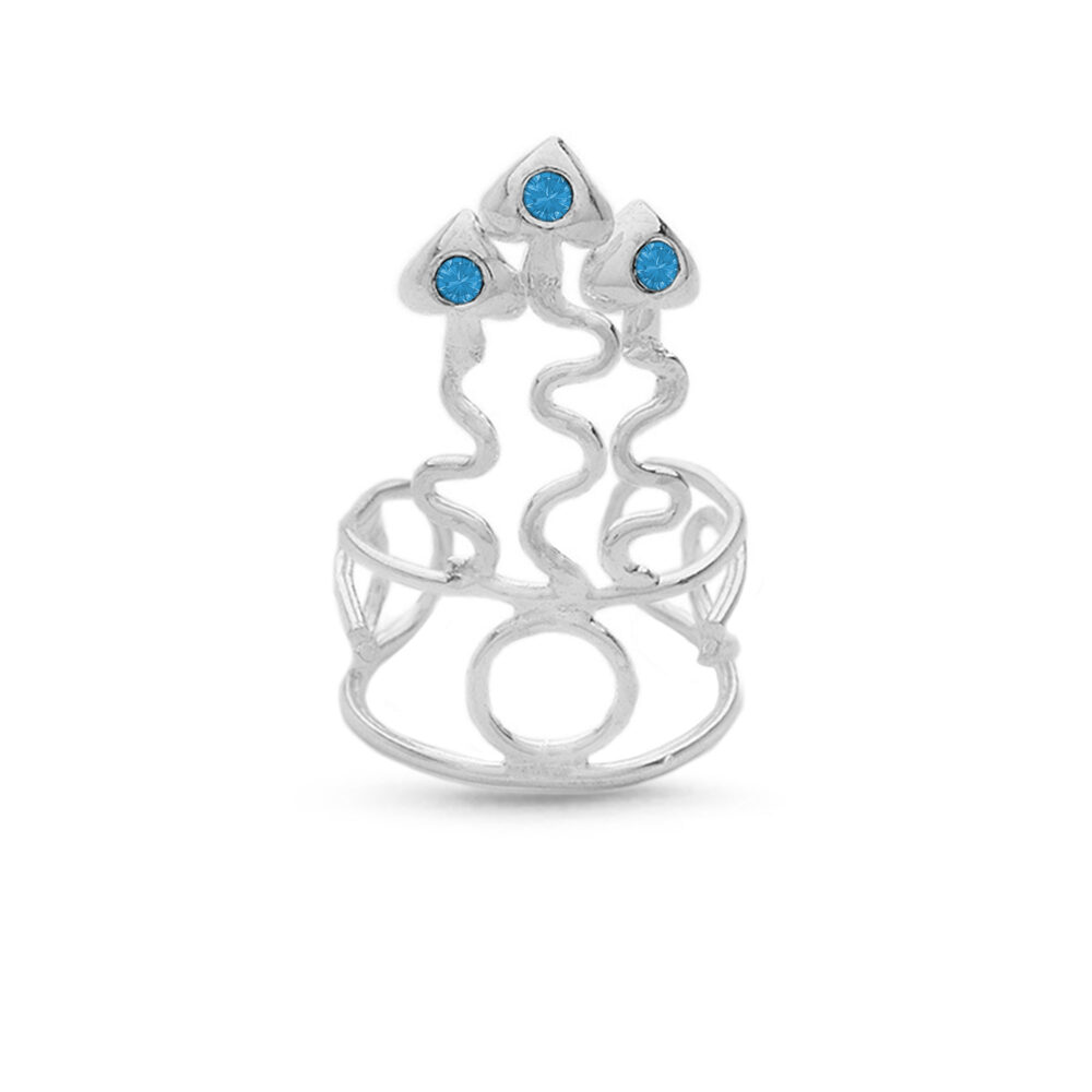 Sterling Silver Toe Ring Featuring a triple Dangling Heart design with Aqua stones in the center of each heart