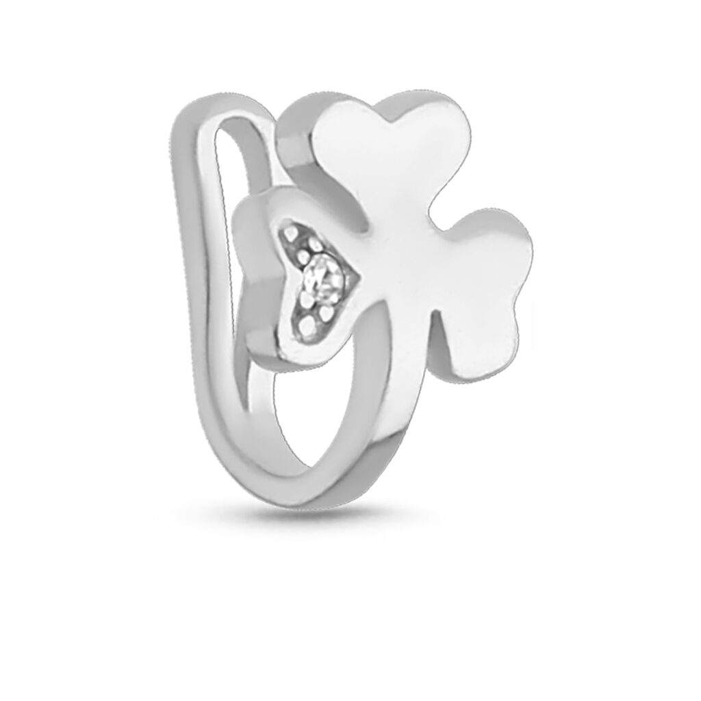 Sterling Silver Fake Nose Hugger Featuring a Clover Design with a clear bezel Stone