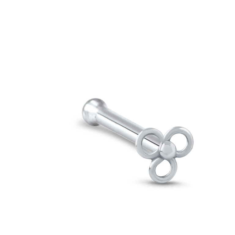 sterling silver nose bone featuring a clover design