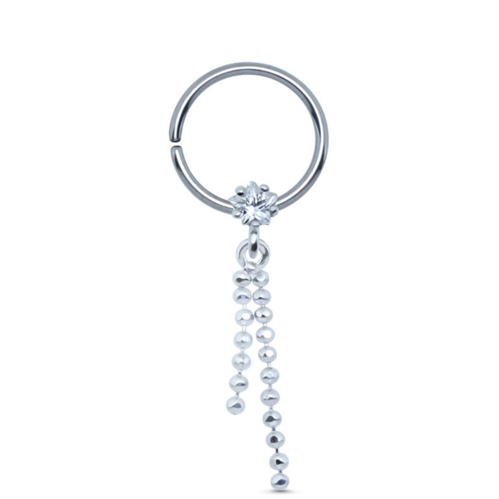 Star Dangle Seamless Nose Ring Hoop 925 Sterling Silver 18G