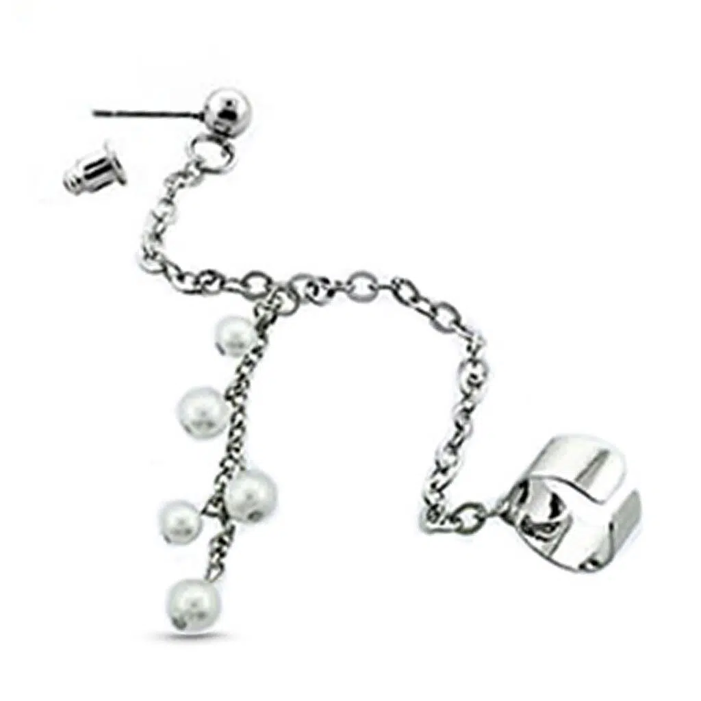 surgical steel ear cartilage and earring with a chain, featuring Dangling Pearls