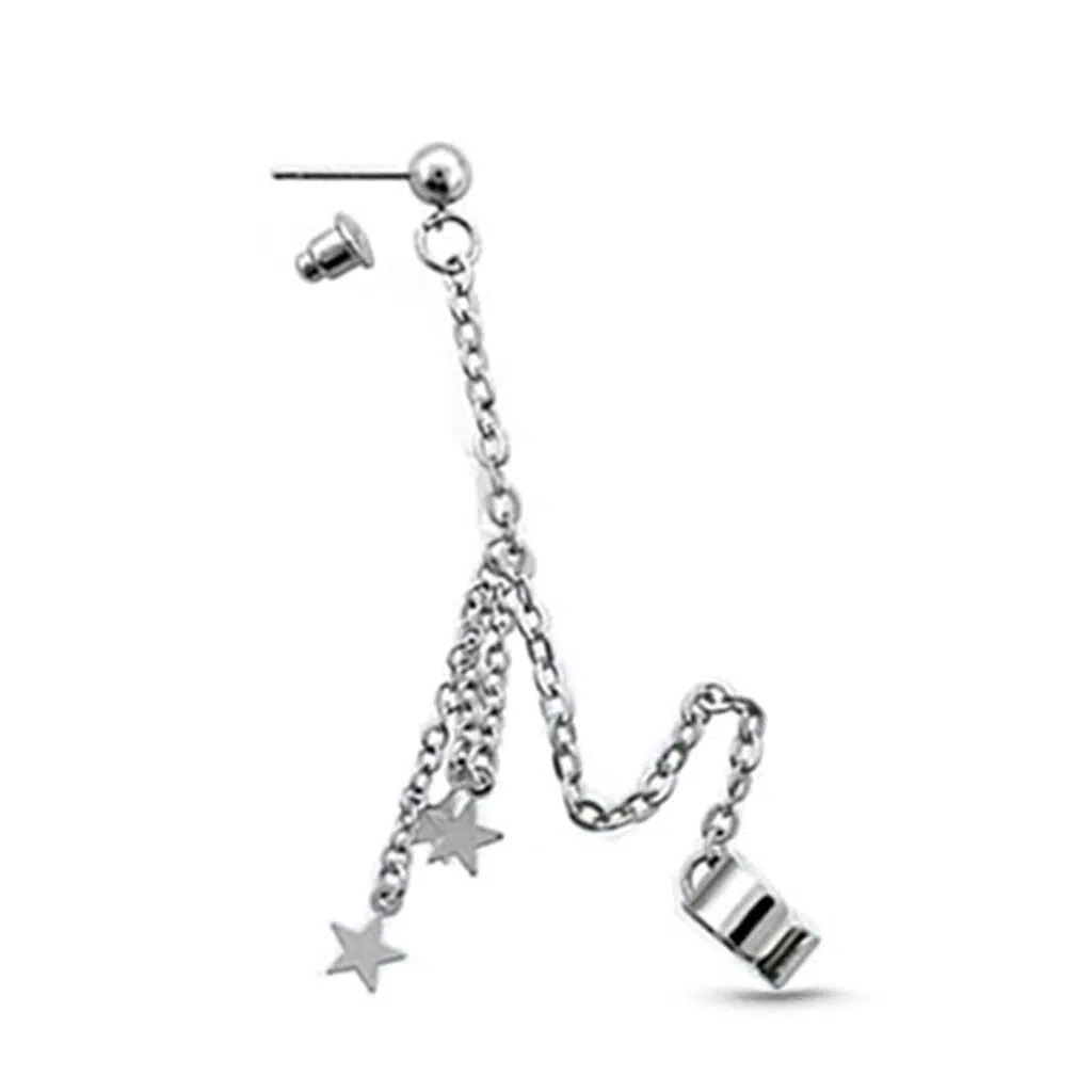 surgical steel ear cartilage and earring with a chain, featuring Dangling Stars