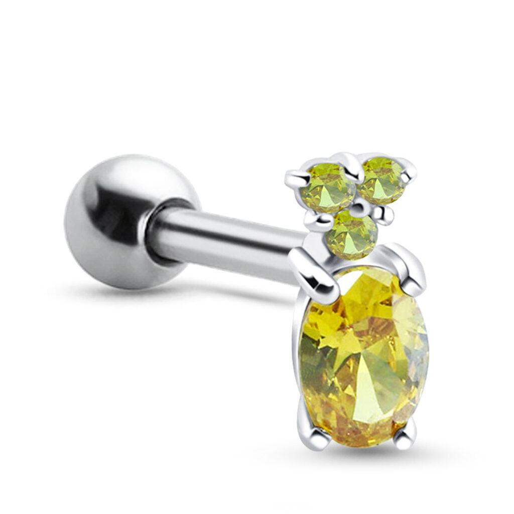 surgical steel post with sterling silver ear cartilage labret stud featuring a pineapple design