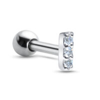 surgical steel ear cartilage labret stud featuring a 3 stone design with aurora center stones