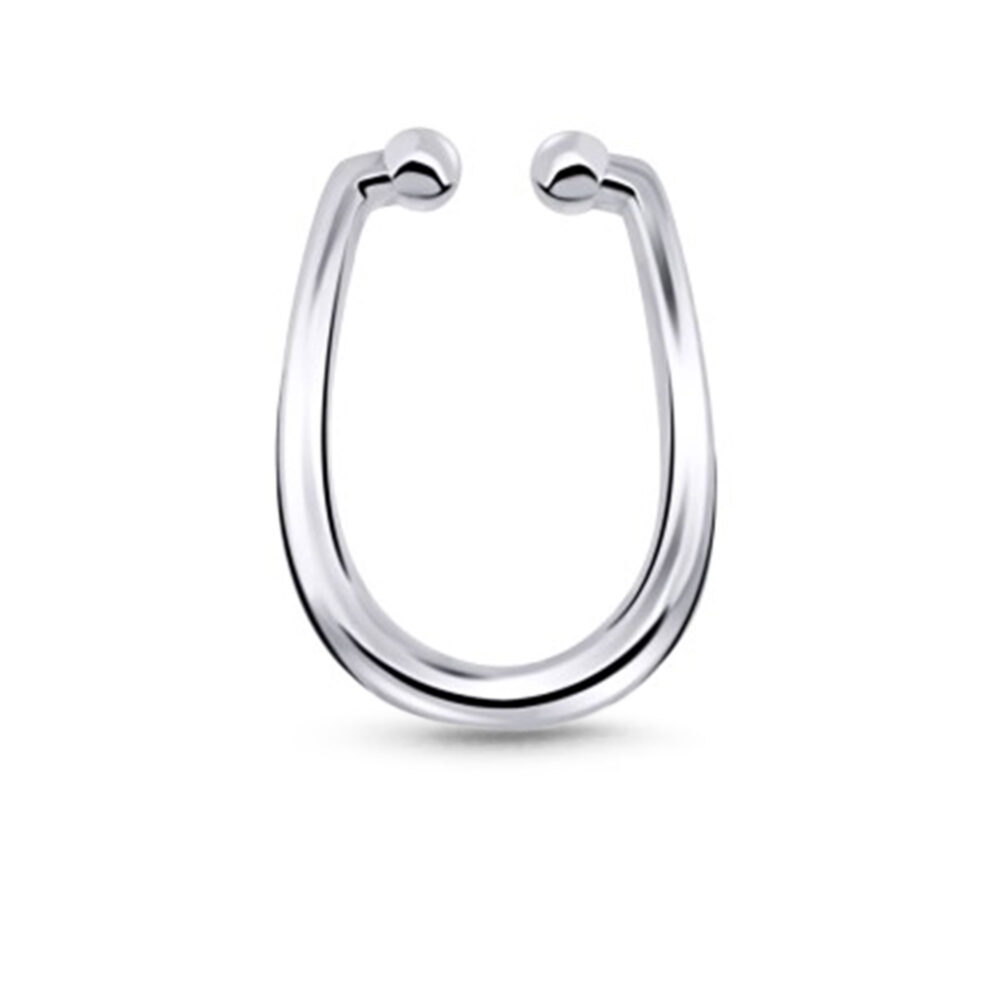 Curved U Fake Septum Clicker Hanger Clip On Nose Ring Hoop 925 Sterling Silver