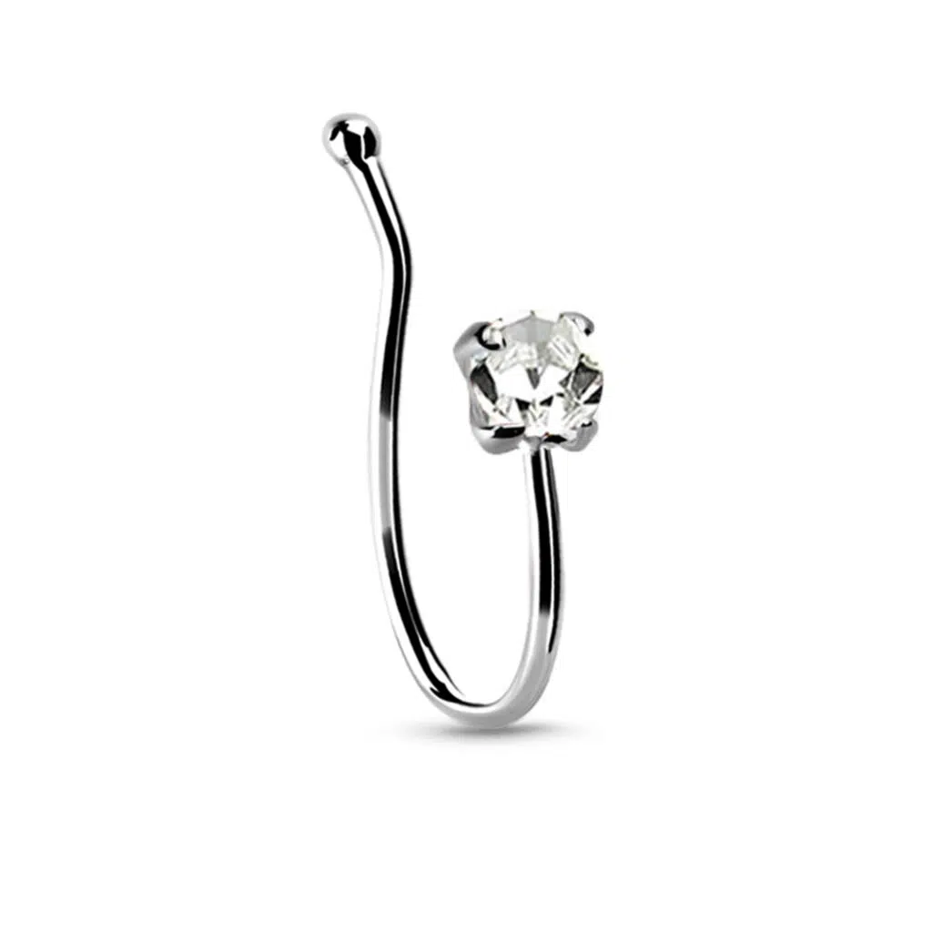 sterling silver fake nose hugger ring featuring a Round cz Clear stone