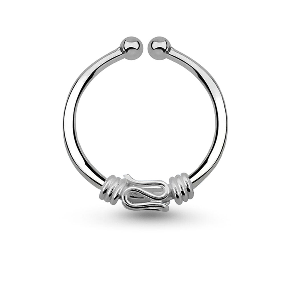 sterling silver fake septum hoop with a balinese wire design