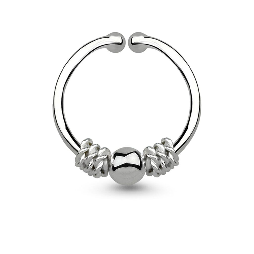 sterling silver fake septum hoop with a balinese wire and ball design