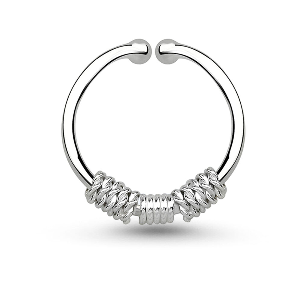 sterling silver fake septum hoop with a rope wrap design