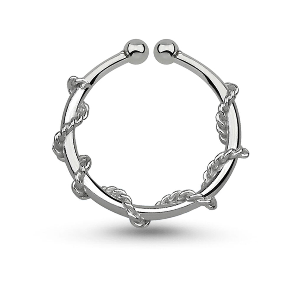 sterling silver fake septum hoop with a rope design that wraps around the hoop