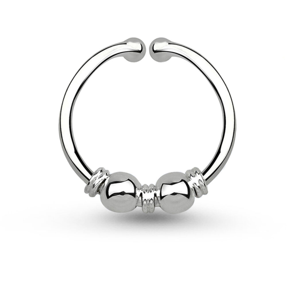 sterling silver fake septum hoop with a wrapped wire and round balls design