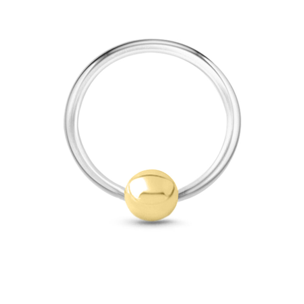 Sterling Silver hoop with fixed solid gold ball