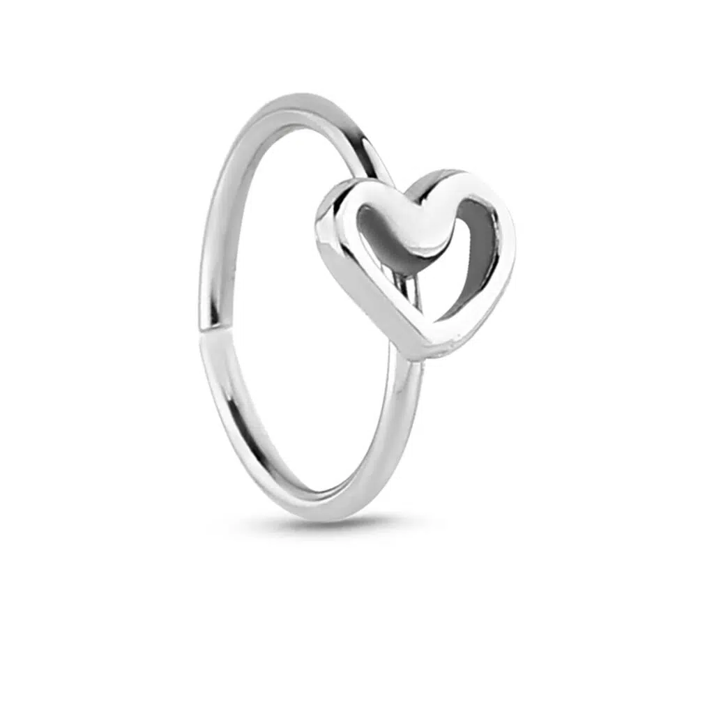 sterling silver seamless hoop featuring a heart design