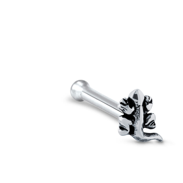 sterling silver nose bone featuring a gecko design