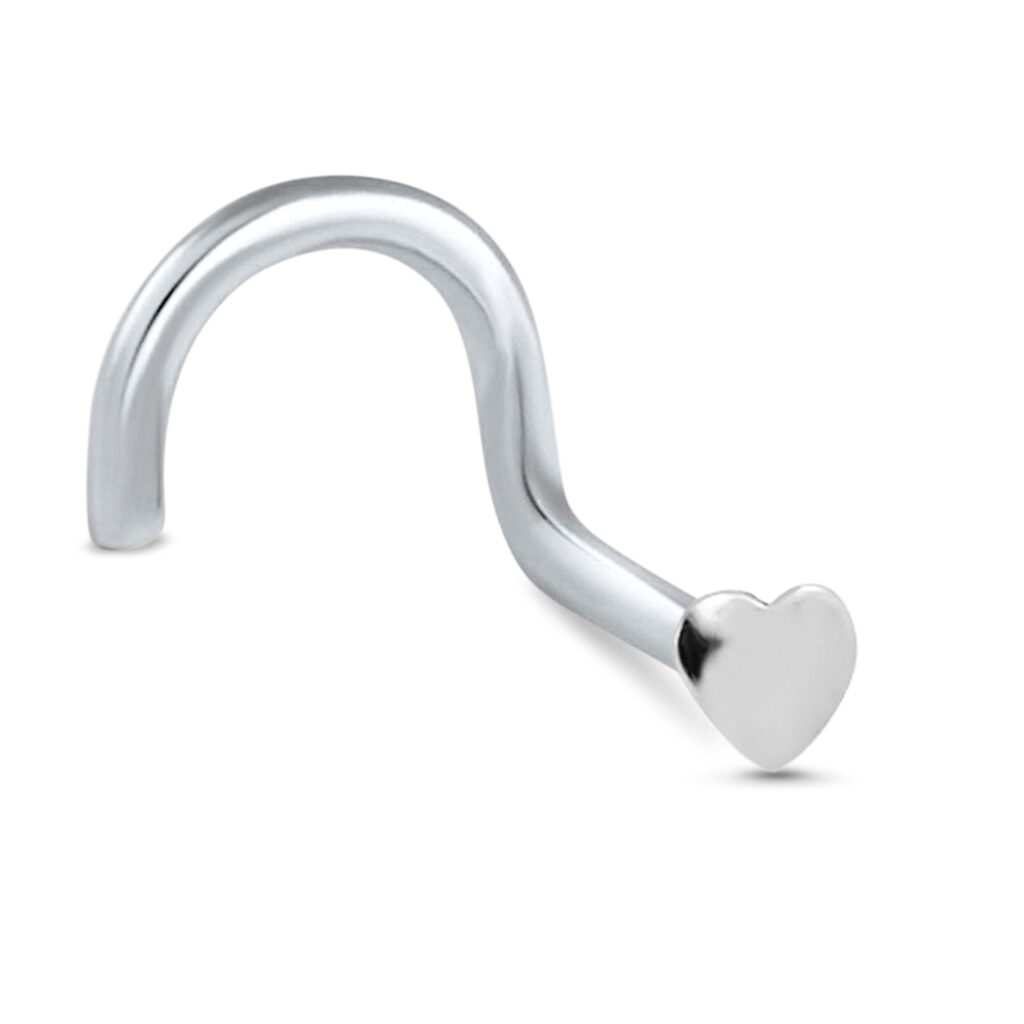 sterling silver right nostril screw nose stud featuring a 2.5mm heart design