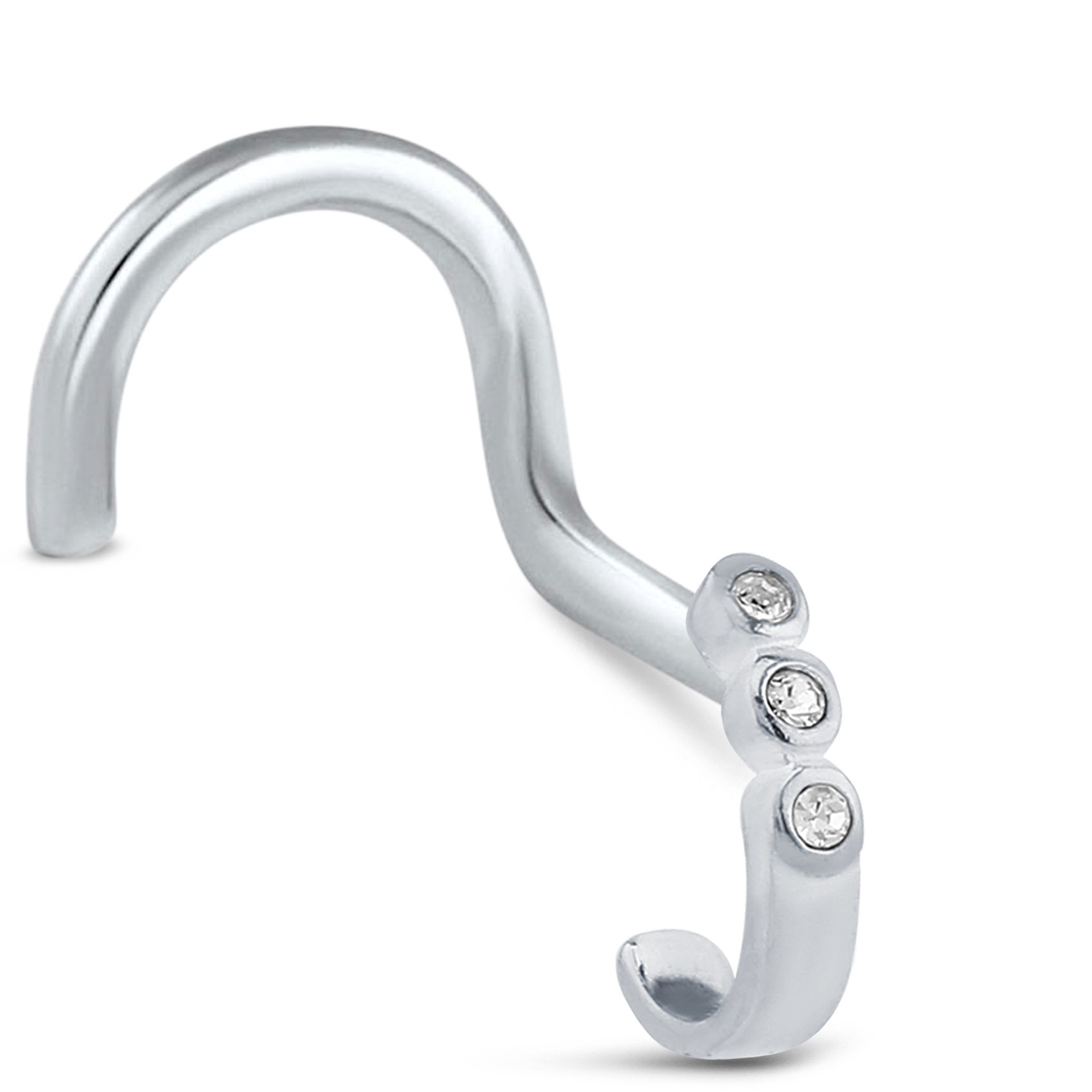 Surgical Steel Nose Hugger Right Nose Screw Featuring a 3 stone design