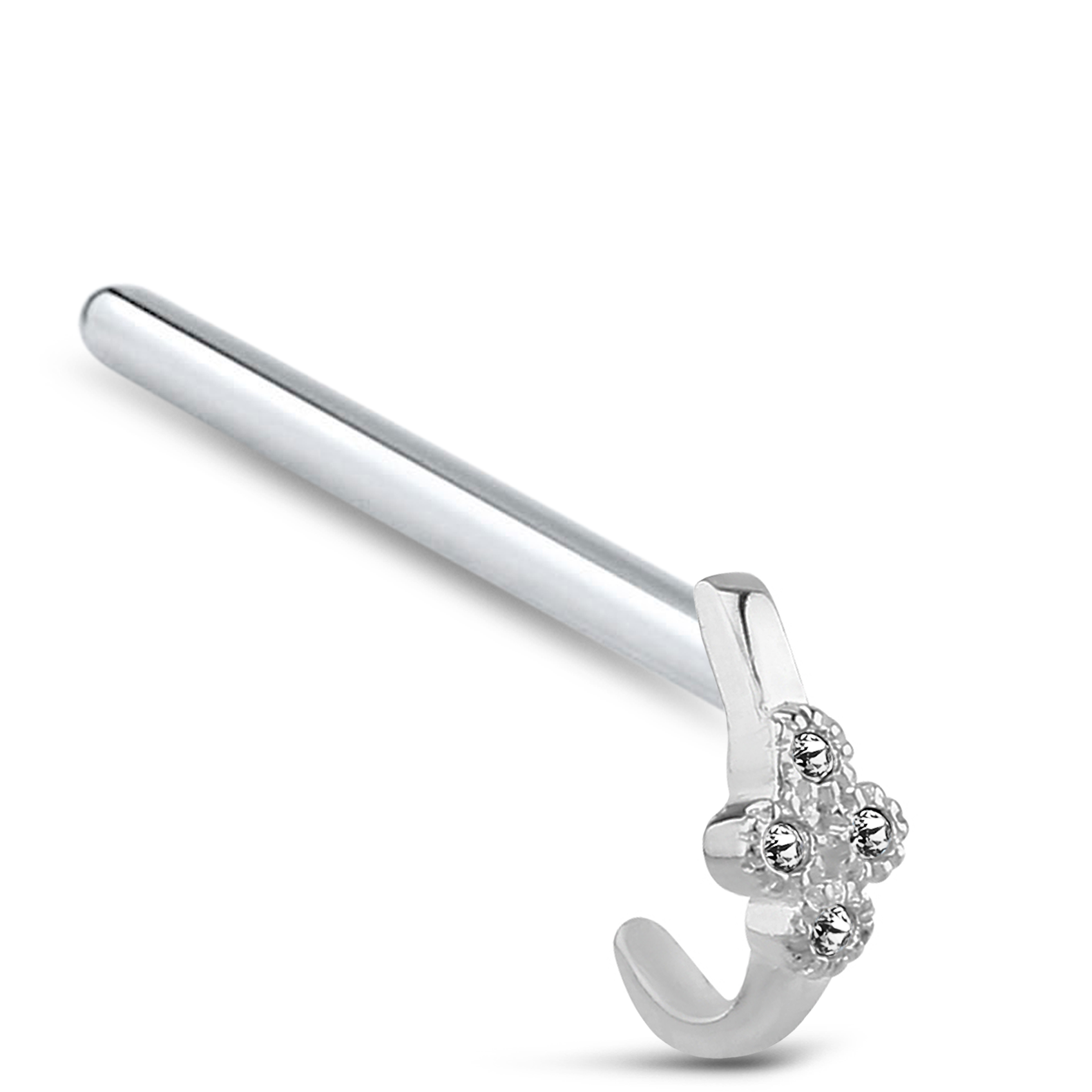 4 Stone CZ Nose Hugger Stud 925 Sterling Silver
