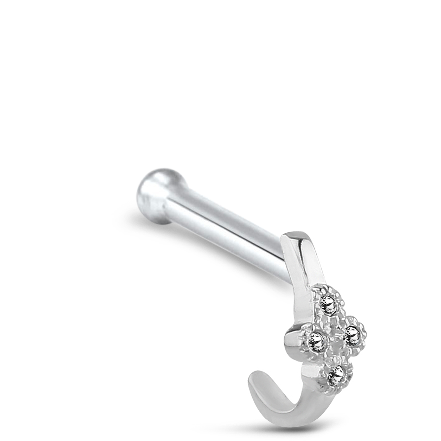 4 Stone CZ Nose Hugger Stud 925 Sterling Silver