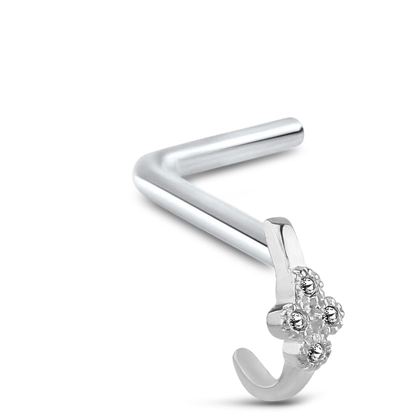 4 Stone CZ Nose Hugger Stud 925 Sterling Silver
