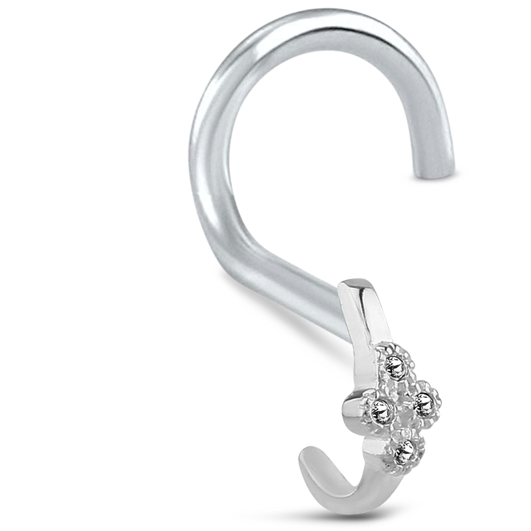 4 Stone CZ Nose Hugger Stud 925 Sterling Silver