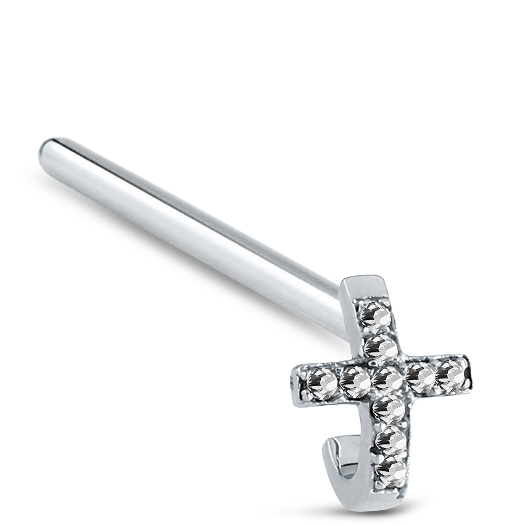 Cross CZ Nose Hugger Stud Ring 925 Sterling Silver