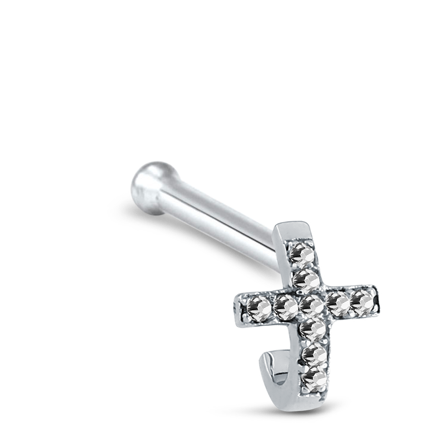 Cross CZ Nose Hugger Stud Ring 925 Sterling Silver