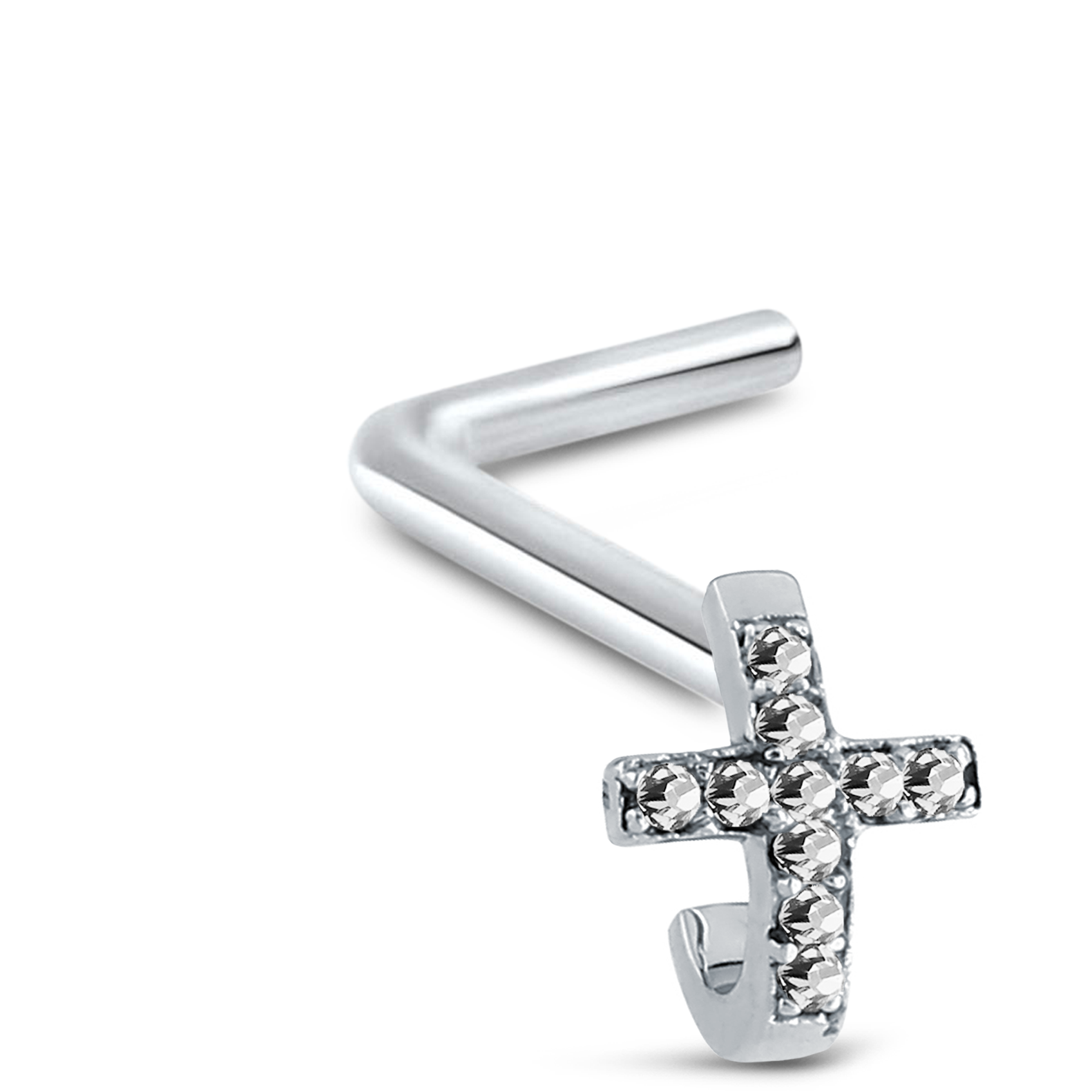 Cross CZ Nose Hugger Stud Ring 925 Sterling Silver