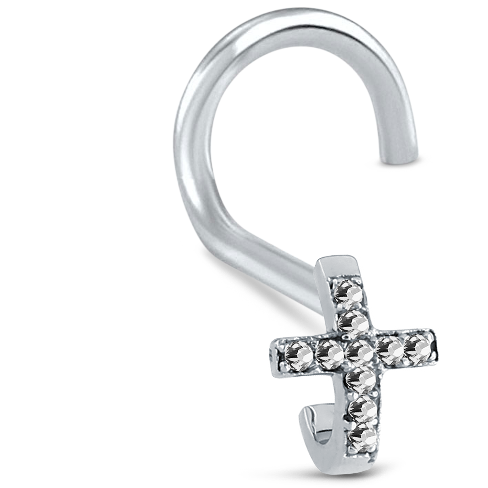 Cross CZ Nose Hugger Stud Ring 925 Sterling Silver