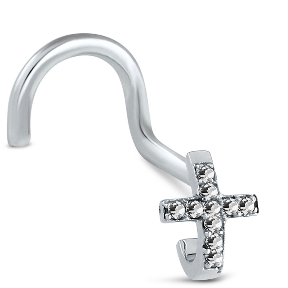 Cross CZ Nose Hugger Stud Ring 925 Sterling Silver