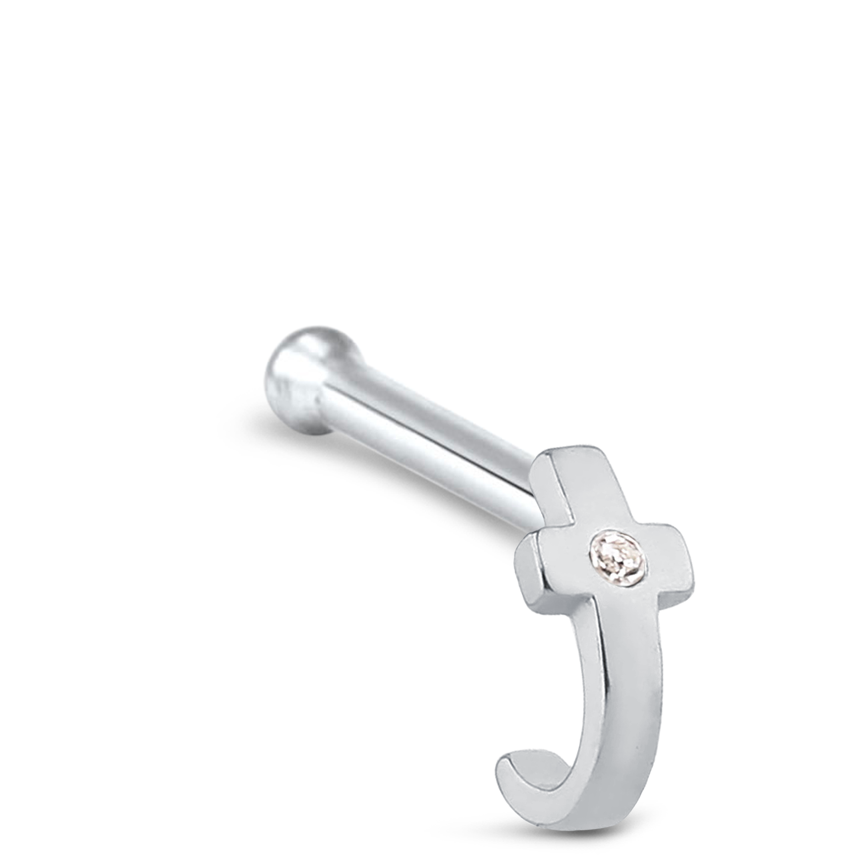 Cross CZ Nose Hugger Stud 925 Sterling Silver