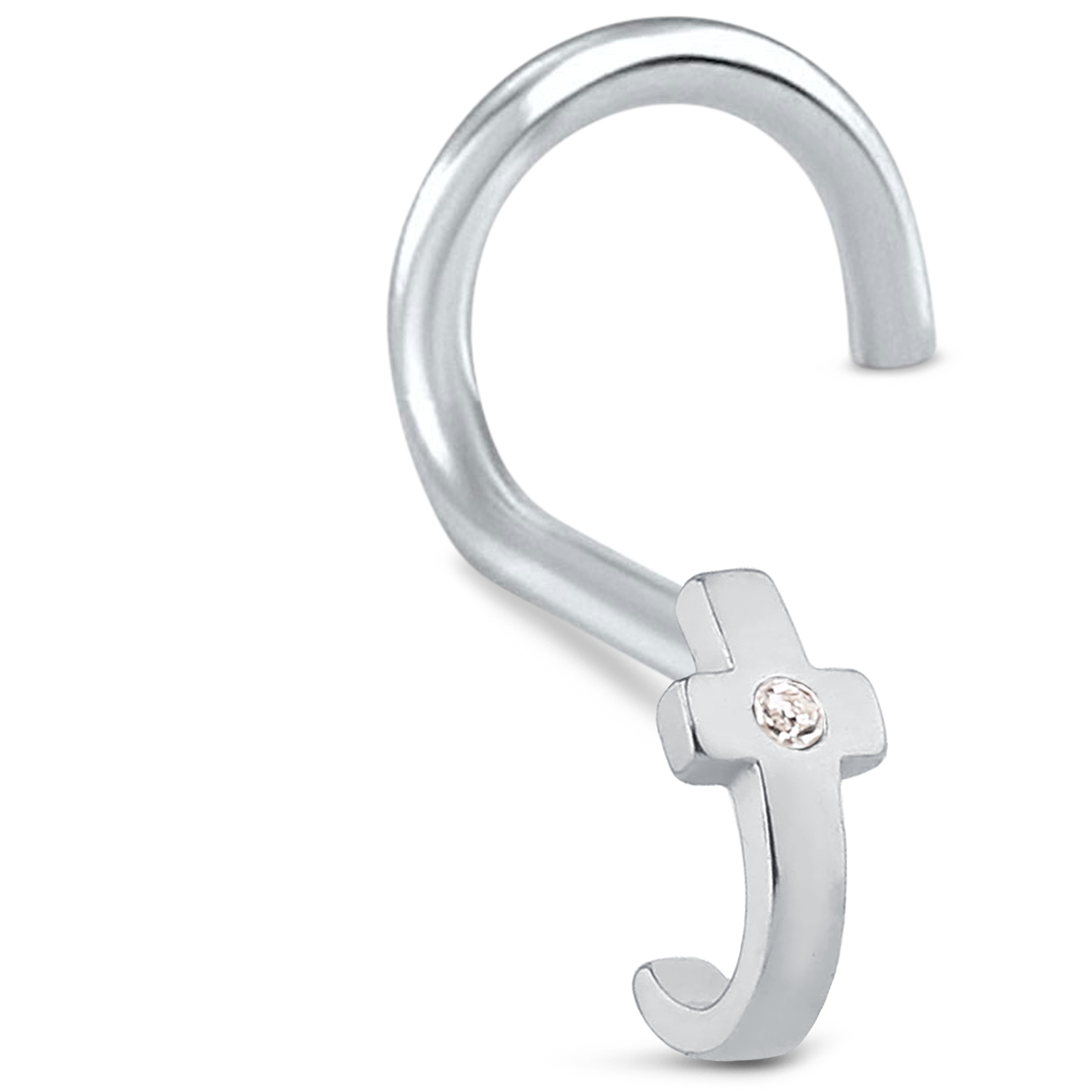 Cross CZ Nose Hugger Stud 925 Sterling Silver